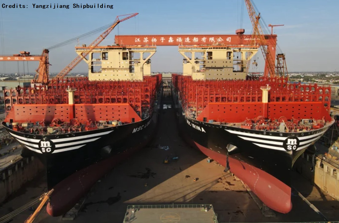 Giant container ships MSC Irina and MSC Tessa