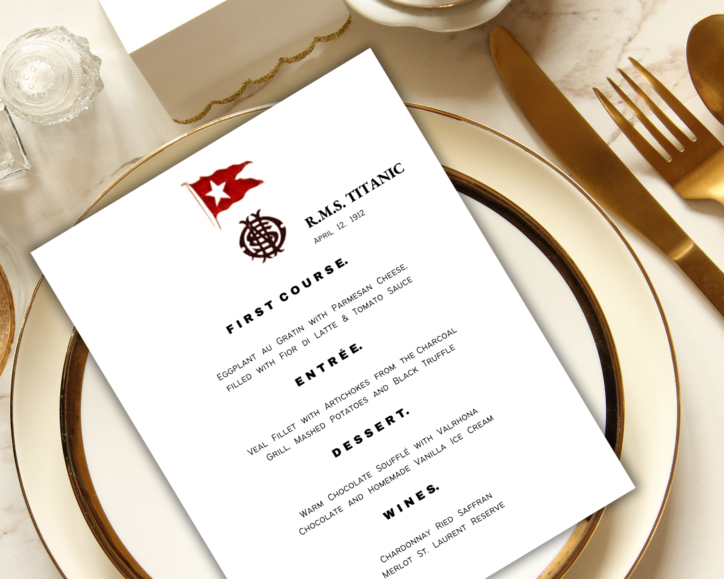 Titanic Dinner Menu Editable Printable Template